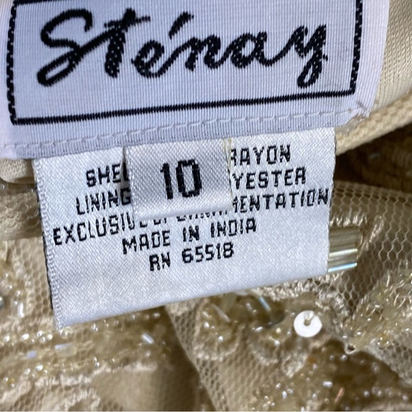 Vintage Stenay Maxi Dress 10 Cream Sheer Beaded Fairy Y2K Rayon Evening Gown - Picture 4 of 13